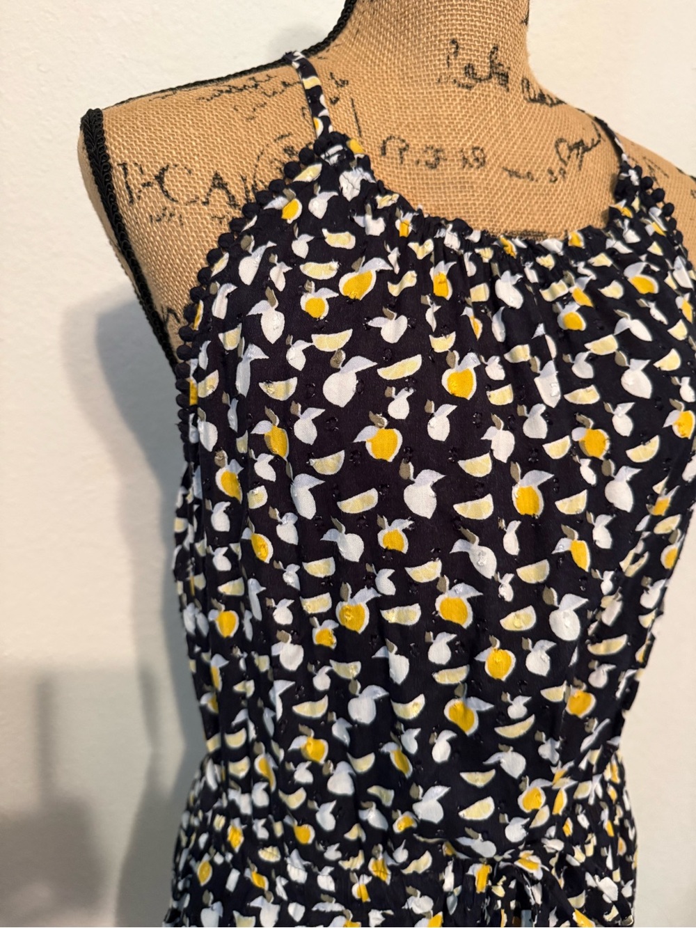LOFT lemon print black romper with halter straps size Large petite - Picture 2 of 10